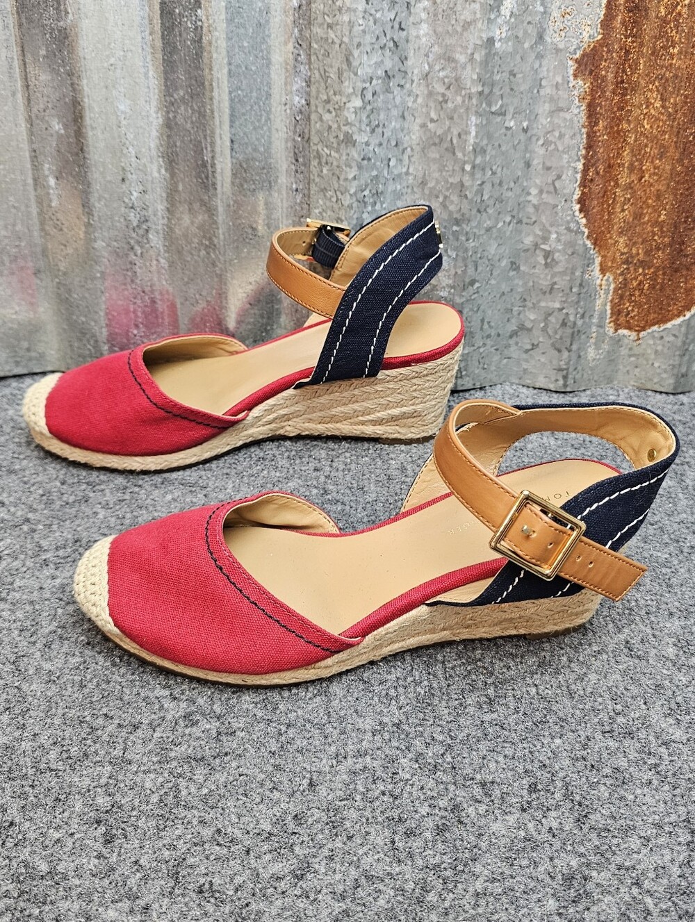 Tommy Hilfiger Women's Nilsa Closed-Toe Espadrille Wedge Sandals – Red/Navy/Tan